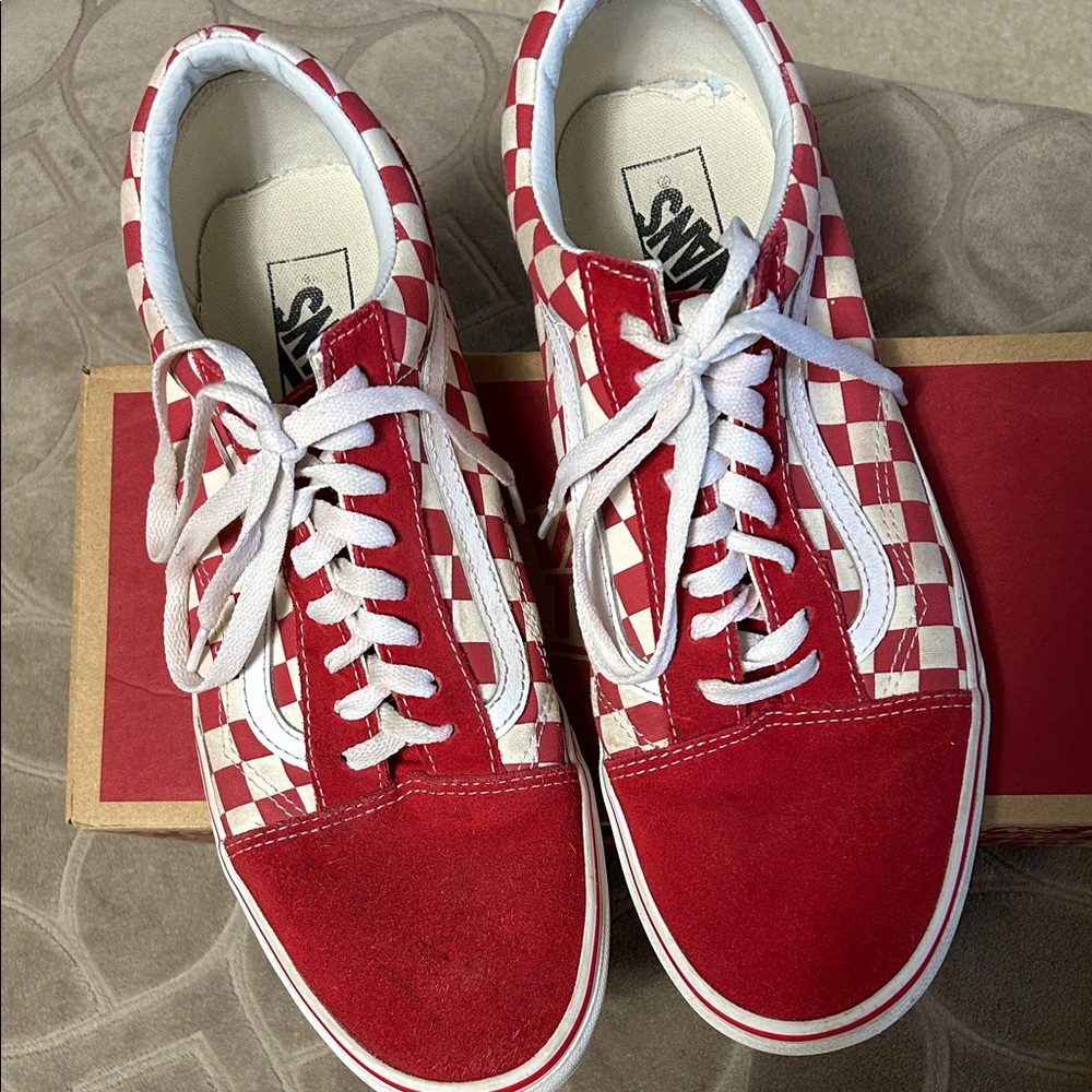 Vans Red and White Checkered Low-Top Sneakers